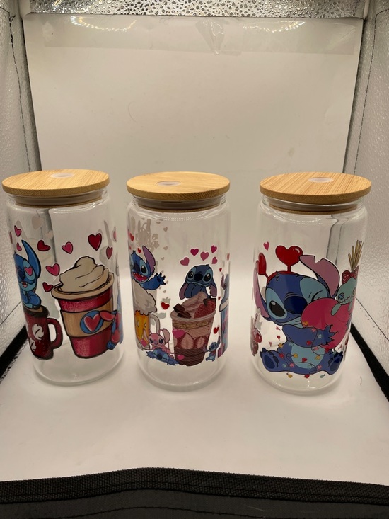 Hand Crafted Other - Hand Crafted Blue Stitch Valentine Glass Canisters with Bamboo Lids